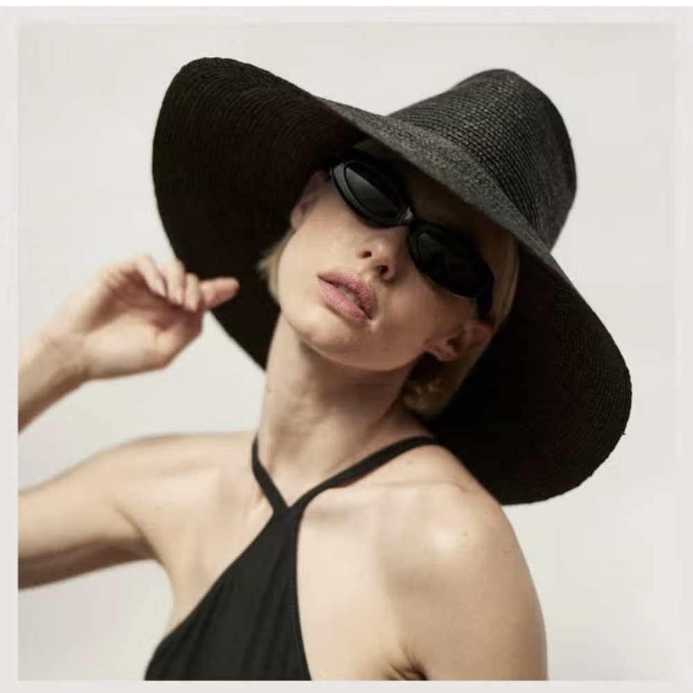 Janessa Leone Black Woven Hat